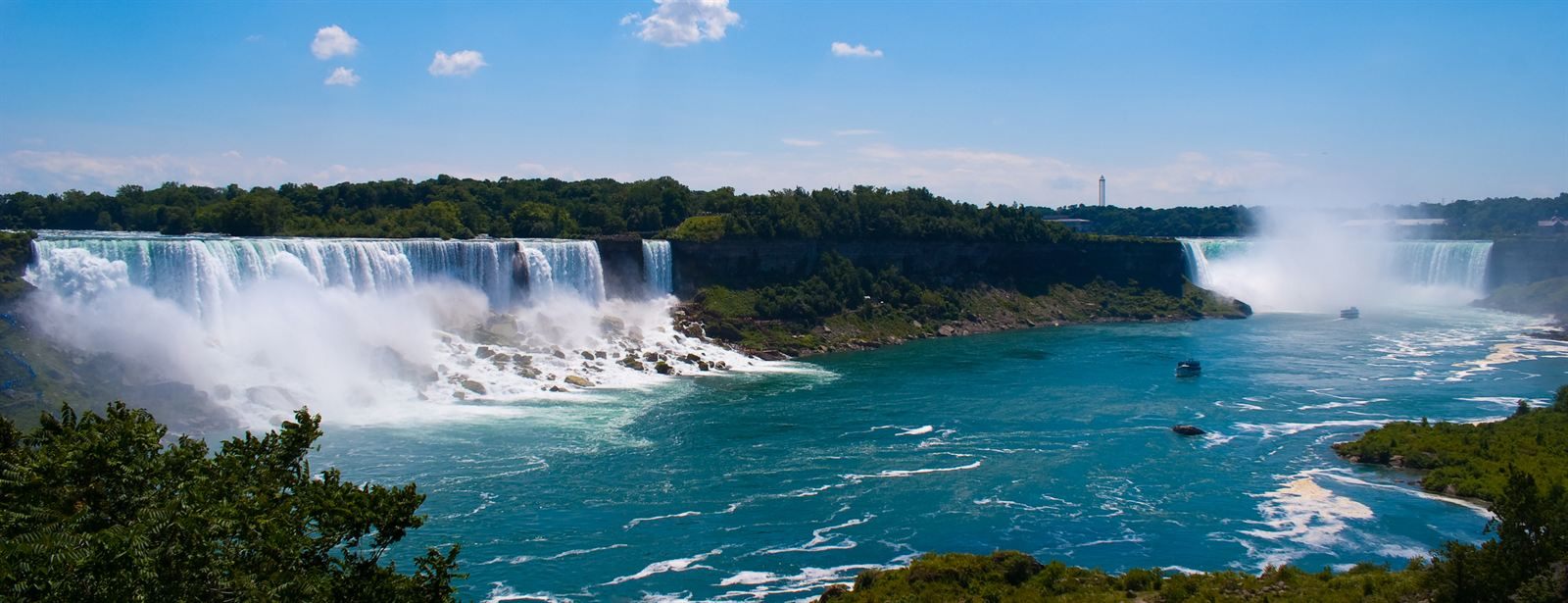 The American Falls and Bridal Veil Falls at Niagara, with the Horseshoe Falls in the distance